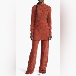 Nordstrom Lace Tunic Pajamas Set in Rust Hills